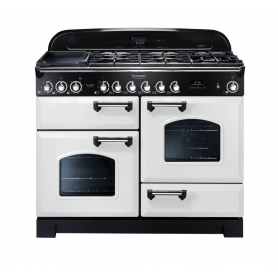 Rangemaster Classic Deluxe 110 Dual Fuel White with Chrome trim