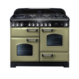 Rangemaster Classic Deluxe 110 Dual Fuel Olive Green with Chrome trim