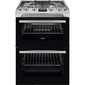 Zanussi 60cm Mains Gas Double Oven Freestanding Cooker in Stainless Steel