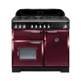 Rangemaster Classic Deluxe 100 Dual Fuel Cranberry with Chrome trim