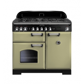 Rangemaster Classic Deluxe 100 Dual Fuel Olive Green with Chrome trim
